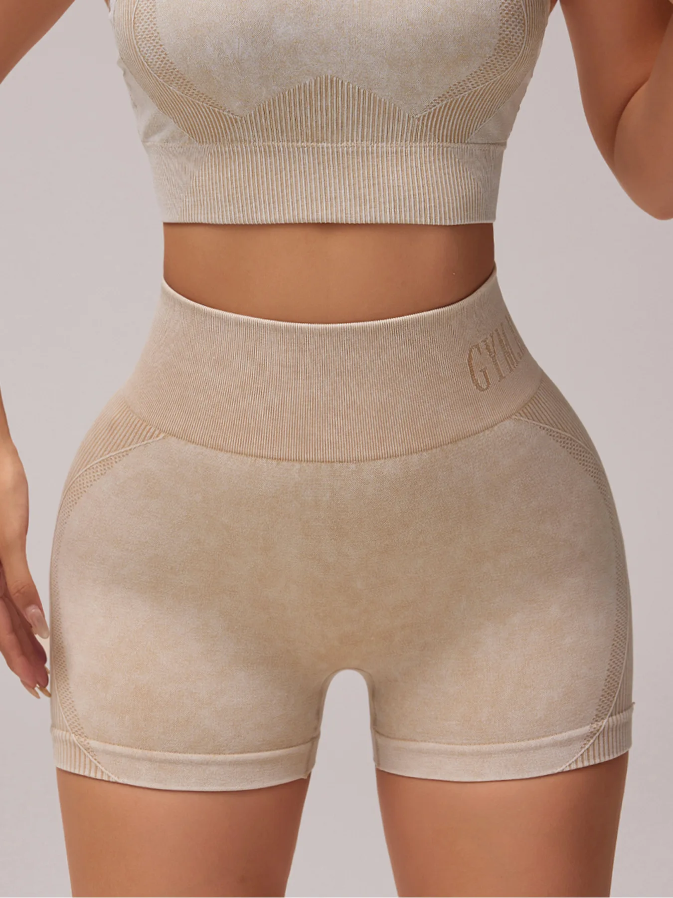 Damen Sand-Wash High-Waist Yoga-Shorts mit Bauchkontrolle und Po-Lifting-Effekt, Hochelastische Slim-Fit Sporthose für Laufen, Fitness und Workout – Detail 34