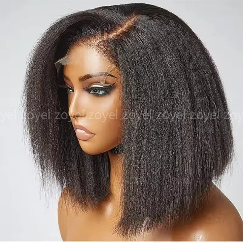 

13*4 Synthetic wigs Yaki Kinky Bob Straight Black Hair For Black Women Lady Daily Party Use Accessories for women