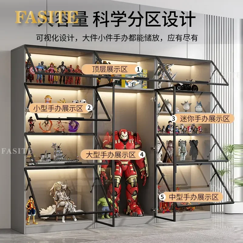 For Home Living Room Glass Door Bookcase Dustproof Display Cabinet for Lego Model Figure Wine Storage Transparent Shelf