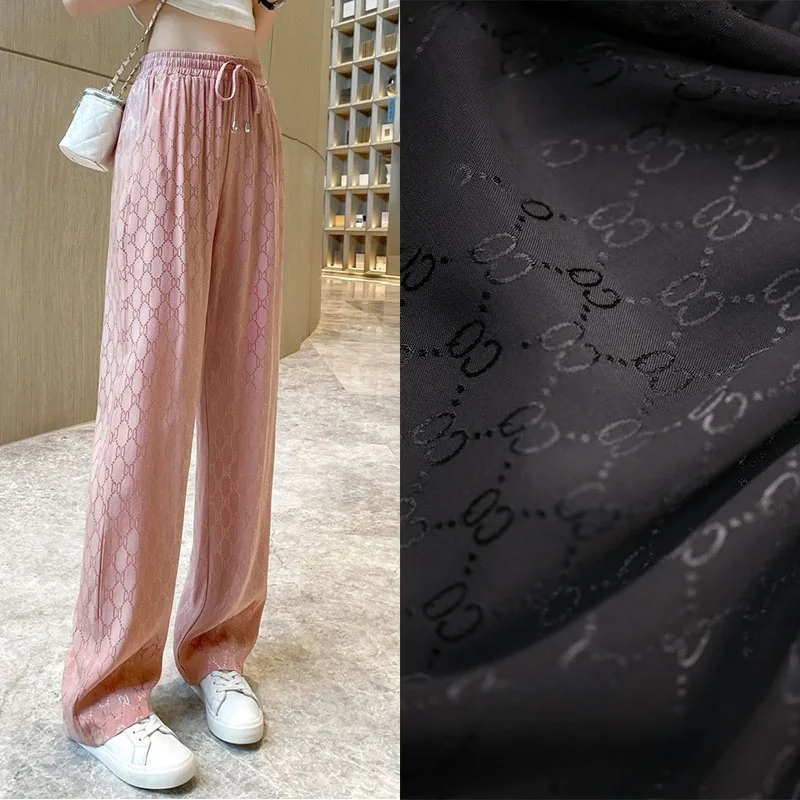 

Summer Ice Silk Material Dark Pattern Embroidery Real Silk Acetate Satin High End Artificial Cotton Wide Leg Pants Fabric
