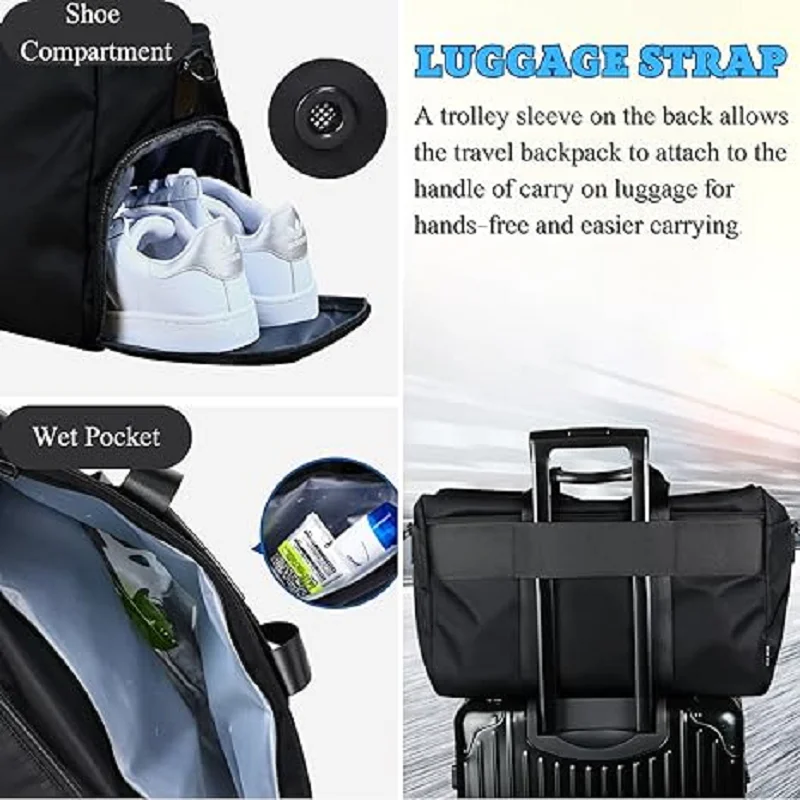 BJIAX Lightweight Travel Bag Men Portable Large-Capacity Business Trip Luggage Bag Shoulder Fitness Bag Dry And Wet Separation