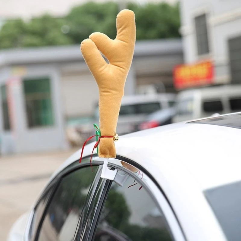 

P5ED 2022 Reindeer Car Kit Christmas Decoration Auto Accessories New Year Supplies Cute Rudolph Nose Elk Antlers Jingle Bell