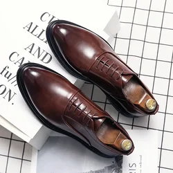 Business Formal Leather Shoes Men's Casual with Suit Low Top Solid Wedding Oxford Shoes Pointed Office Shoes