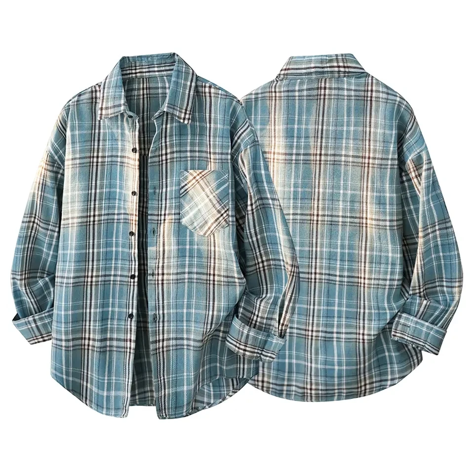 

Spring Men's Plaid Shirts Long Sleeve Buttons Color Matching Casual Checkered Shirt Oversized Business Male Soft Dress Shirts