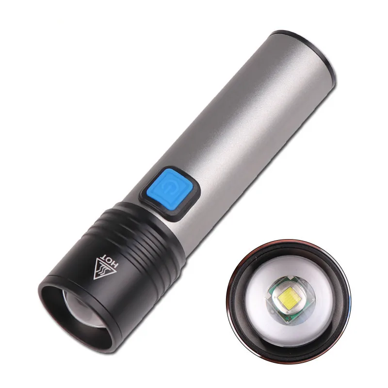 LED Mini Flashlight USB Charging Retractable Zoom Small Household Convenient Portable Flashlight for Camping Emergency