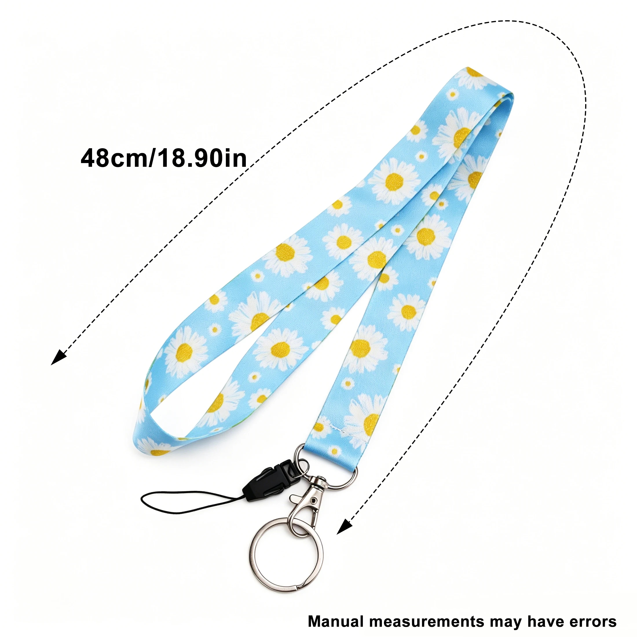Cute Light Blue White Daisy Print Lanyard Polyester Neck Strap Keychain ID Badge Phone Lanyard Gift for Women Student Teacher