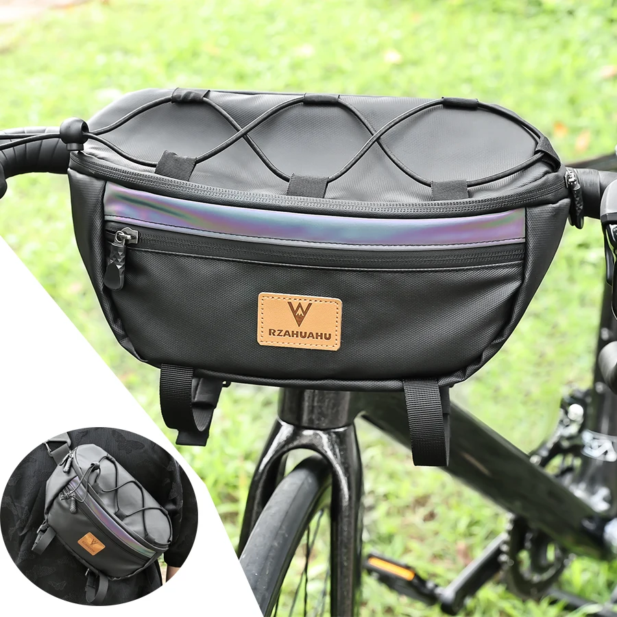 Bike Handlebar Bag Portable Pannier Waterproof Sport Backpack Multi-Purpose MTB Road Cycling Frame Tube Bag Elastic Band Satchel