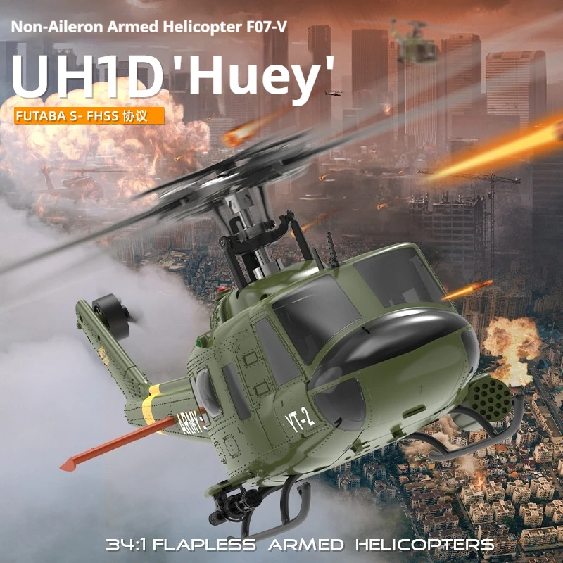 F07 Huey UH1D 1:34 Simulated Remote Control Helicopter Six-Channel Optical Flow Positioning Dual Brushless 3D Stunt Helicopter