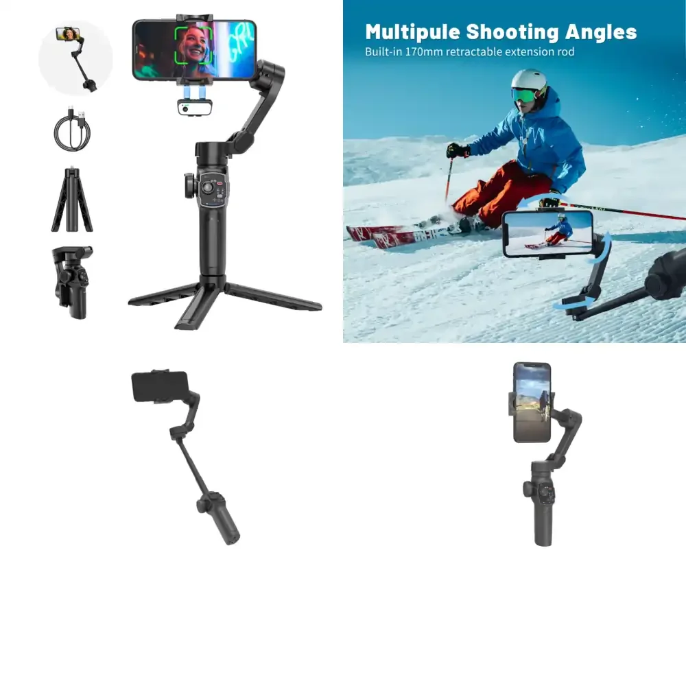 Selfie Stick Tripod Phone Holder Gimbal Stabilizer with AI Face Tracking and Zoom Control Foldable Design Compatible with iOS