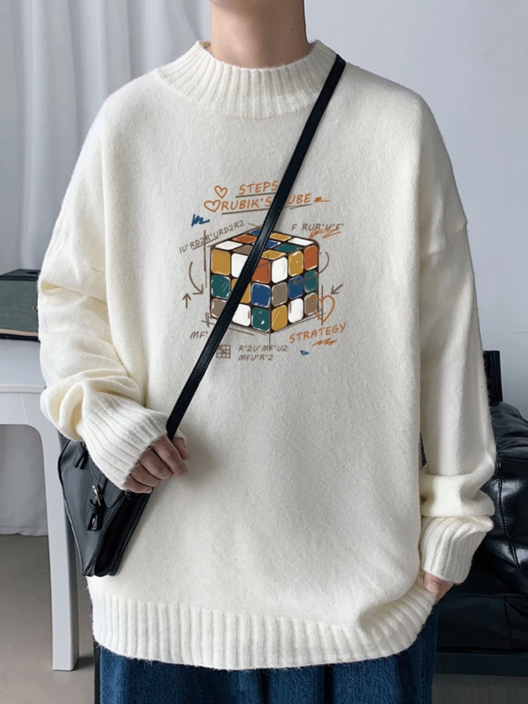 

Loose Men's f-High Collar Knitwear Autumn Spring Season plus Size Teenager Couple Yarn Sweater Comfortable Faionable