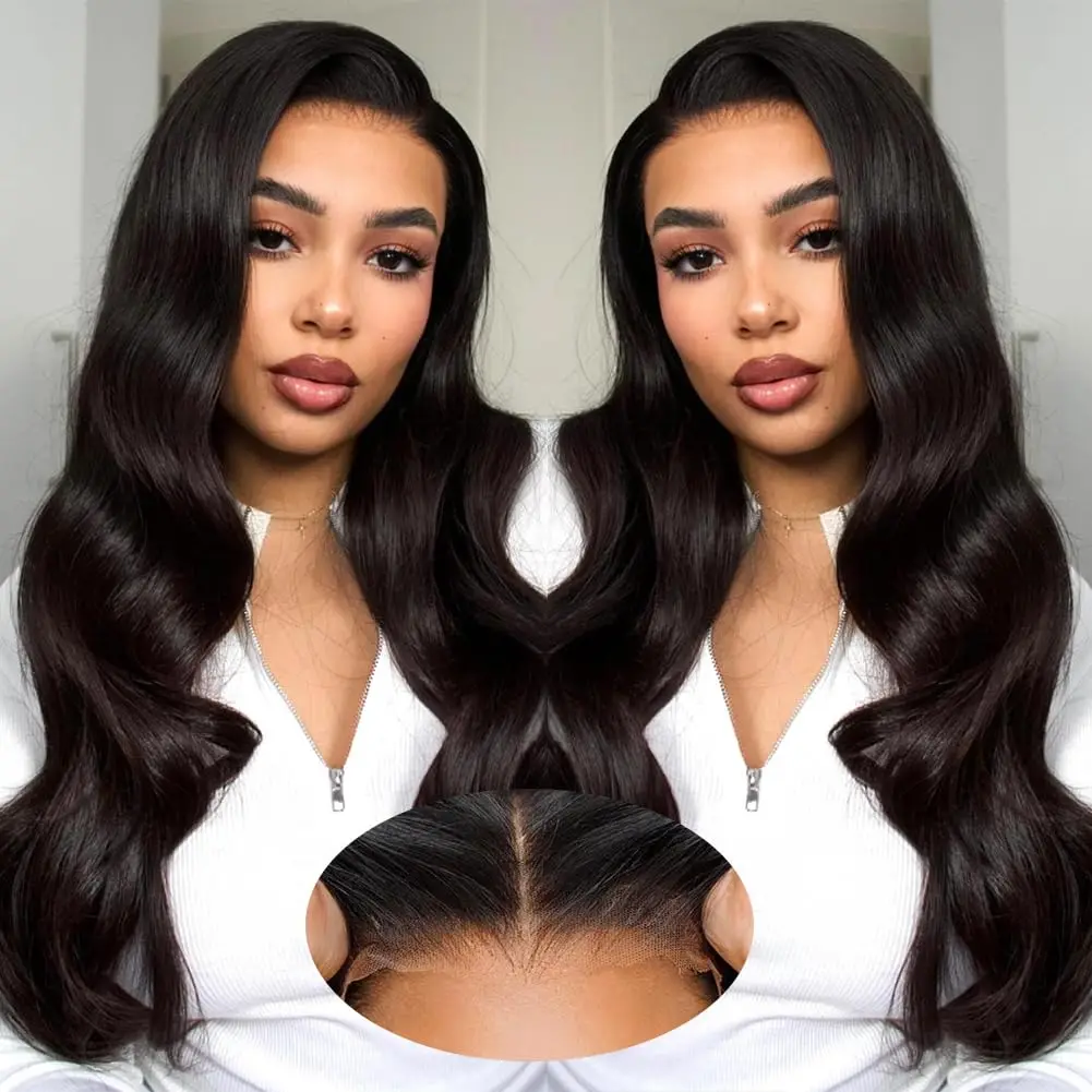 

Glueless Wigs Human Hair Pre Plucked Pre Cut 13X4 Wear and Go Black Body Wave Front Wig Glueless Closure Wig 220 Density