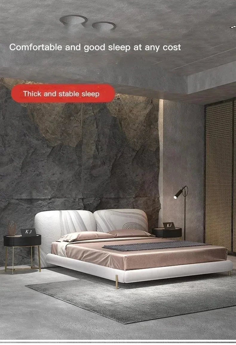 Bedroom Furniture Italy Style Leather Double Bed Support Customization Of Color Solid Wood Designer Villa King Size Bed Frame