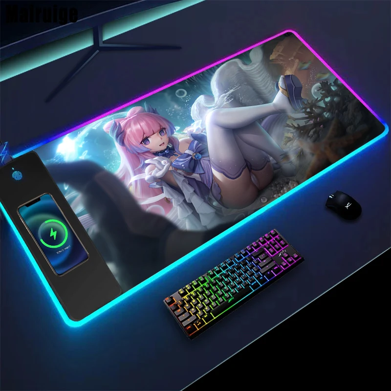 

Mairuige RGB Wireless Charging Mouse Pad Sangonomiya Kokomi Mousepad Speed Keyboard Gaming Setup Carpet Office Laptop Desk Mat