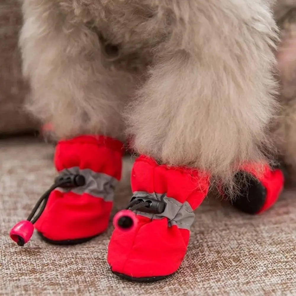 4pcs Waterproof Winter Dog Shoes Anti-slip Rain Snow Boots Footwear Thick Warm Pet Shoes Small Cats Puppy Socks With Velvet