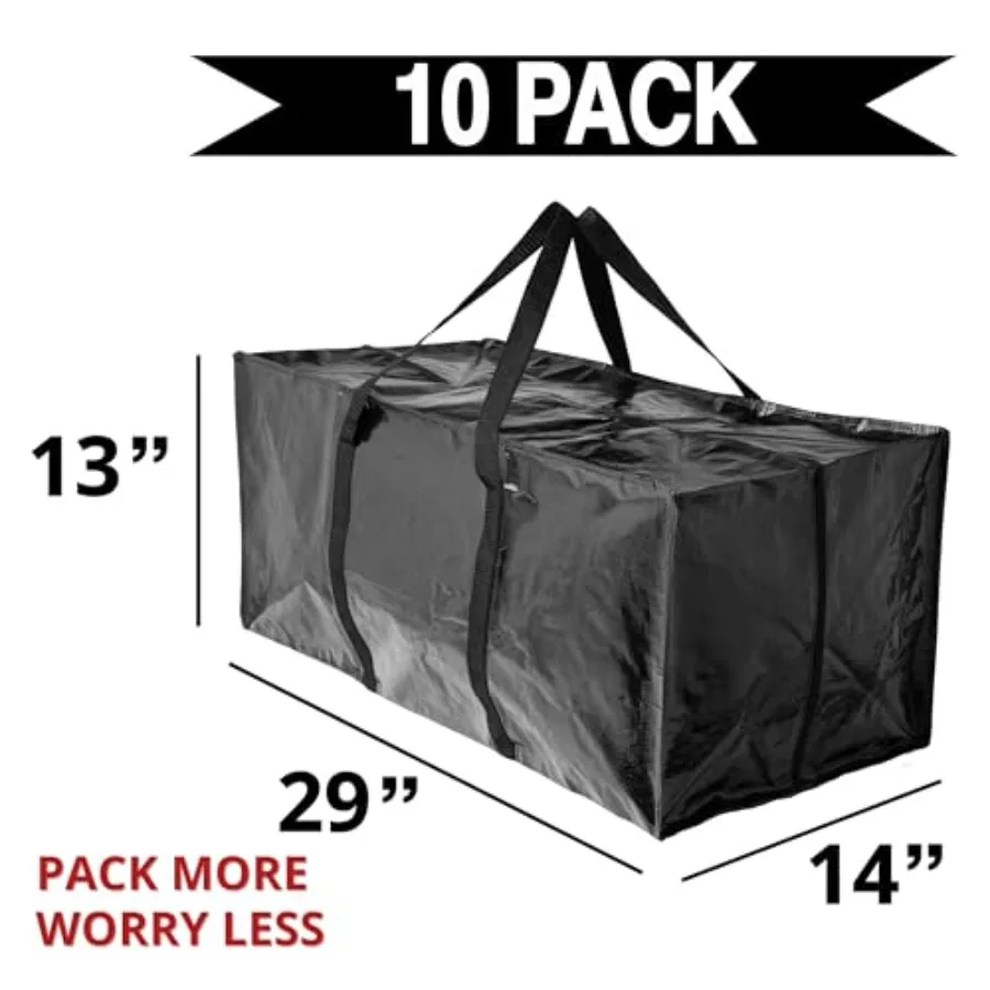 BAG-THAT! 10 Moving Bags Heavy Duty Extra Large Stronger Handles Wrap Storage Totes Zippered Reusable Packing Bags Moving Suppl