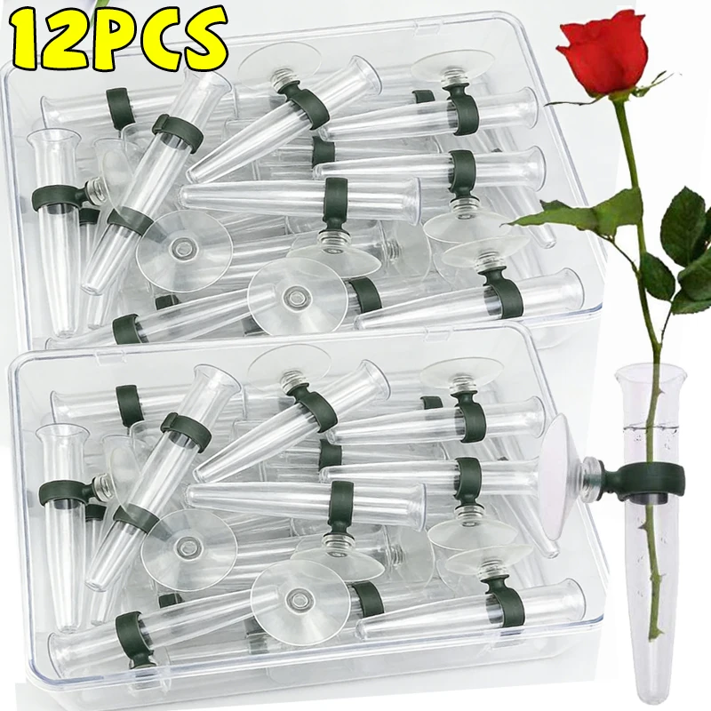 Миниатюрная прозрачная ваза-тубус для цветов, пластиковая ваза с присоской, ваза-тубус для одного цветка, для аранжировки живых цветов