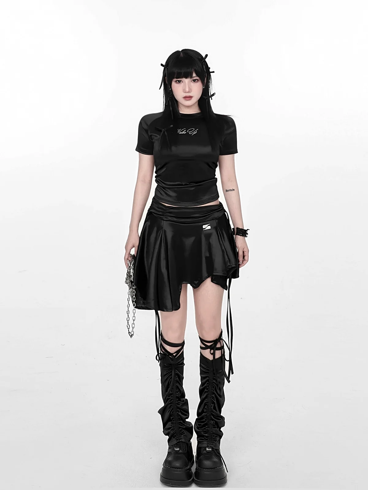 

Women's Gothic Harajuku Irregular Skirt, Punk, Black, Hip Hop, Mini Bandage, Adjustable Printing, Sexy, Fashion, Summer, New