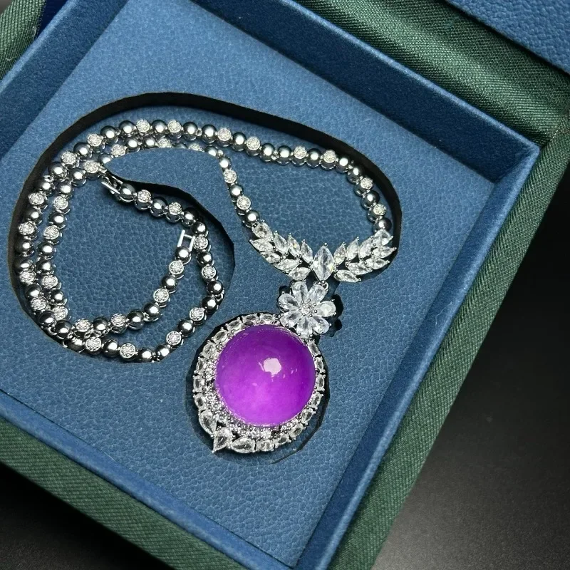 

Natural High-ice Quartzite Jade Purple Pendant, Simple Temperament Necklace Jewelry