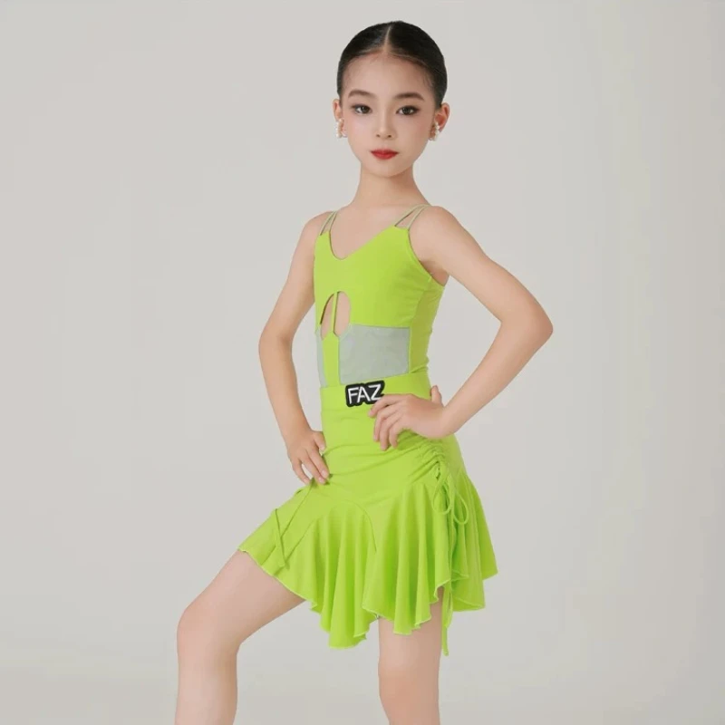 Avocado Green Halter Latin Dance Split Outfit Rumba Cha Cha Tango Daily Training Competition Stage Performance Dance Wear Set