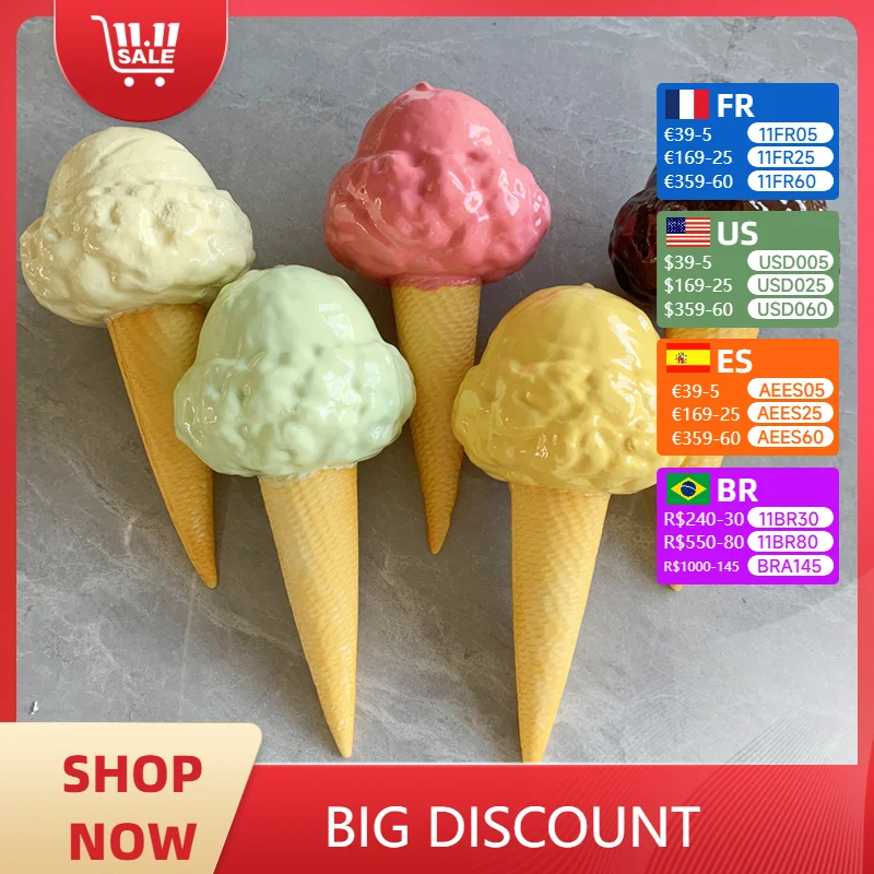 8.2in Jelly Creamy Soft Delicious Gelato Cute Toys Dessert Shop Desktop Ornament Model Gift Vanilla Ice Cream Waffle Cone Play