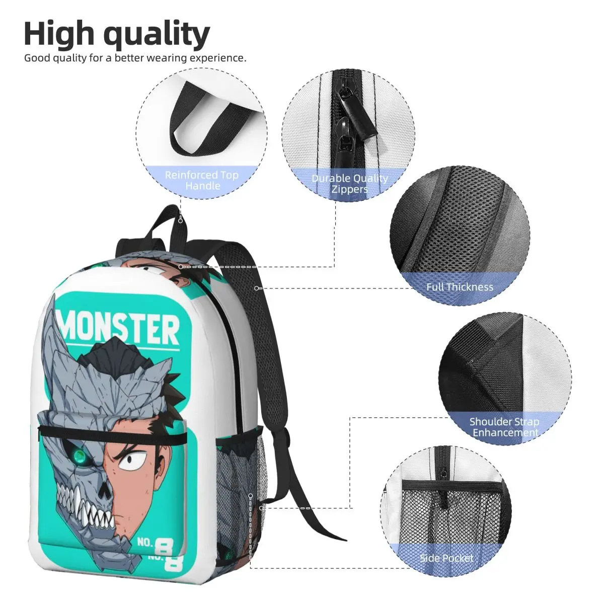 Kaiju No. 8 Monster Sweeper Inc Backpack Daypack Large Capacity Kids BookBag School Bag Shoulder Bags for Men Women
