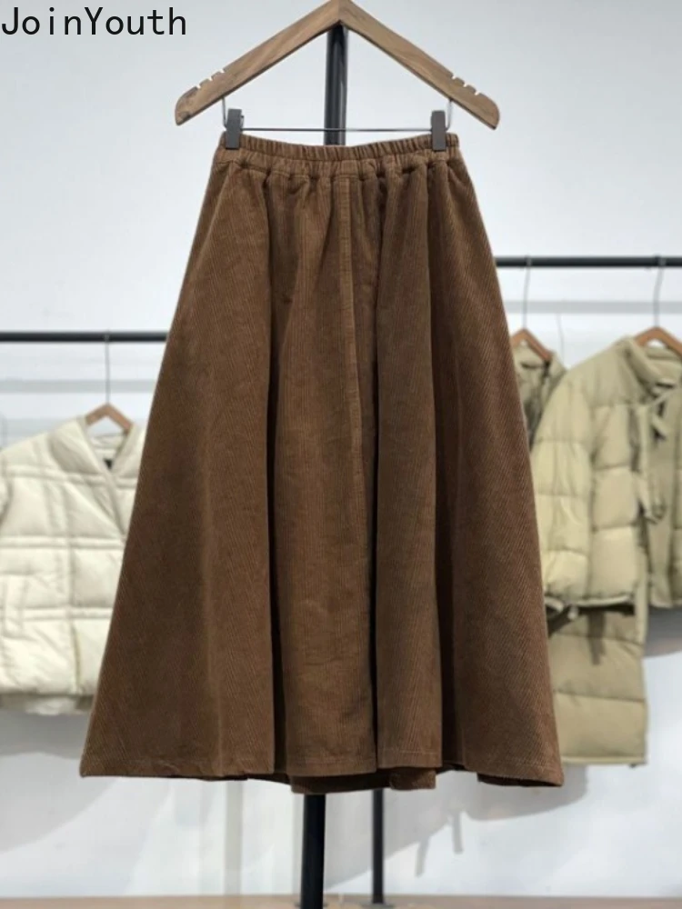 2024 Faldas Mujer De Moda Vintage Solid Color Skirts Women\'s Clothing High Waist Loose Jupe Korean Saia Thicked Corduroy Skirt