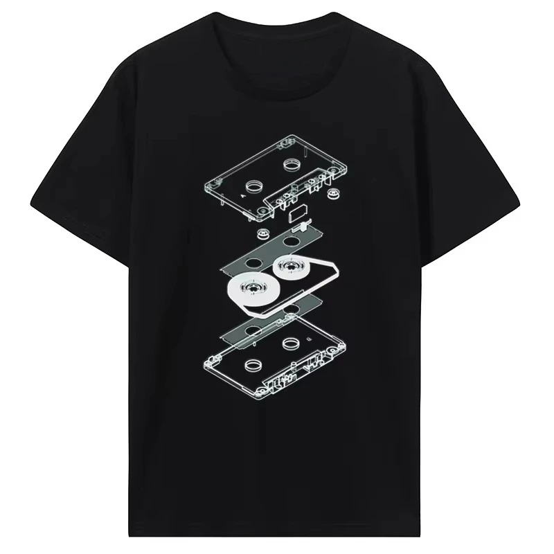 2026 Fun T-shirt with Cassette Tape Design Casual Wear, Retro Music Cassette Player DJ  MCCD Birthday
