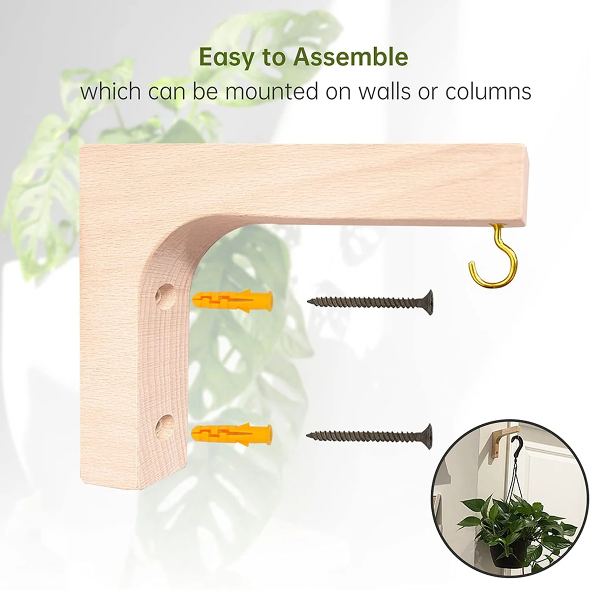 2Pcs Hanging Plant Hook,Plant Hangers Indoor, Wooden Hanging Basket Hooks for Indoor Flower Baskets Pot Lanterns Planter
