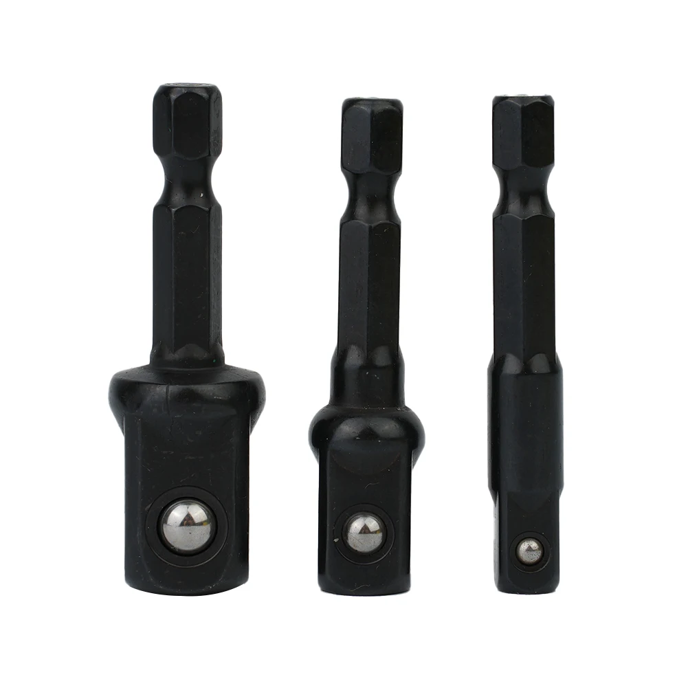 3pc Socket Adapter Set Hex Shank Extension with 1 4 3 8 and 1 2 Inch Sockets Rust Resistant Chrome Vanadium Steel