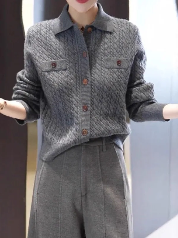 

Faionable Flannel Cardigan Women's plus Size Winter New Sle Turn-down Collar Sweater Comfortable Loose Fit Korean Sle