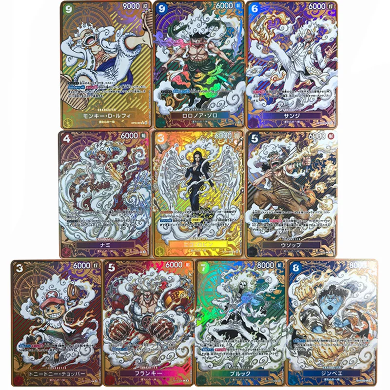 

10pcs/set One Piece Series Straw Hat Pirates All staff Nika form DIY self-made Color Flash Card Game Collection Card 63*88mm