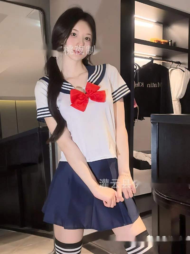 

Sexy Bow Sailor Uniform, College Style JK Pleated Short Skirt Tempting Two Piece Skirt Set Fashion Sexy Women 2025 Skirts X8P