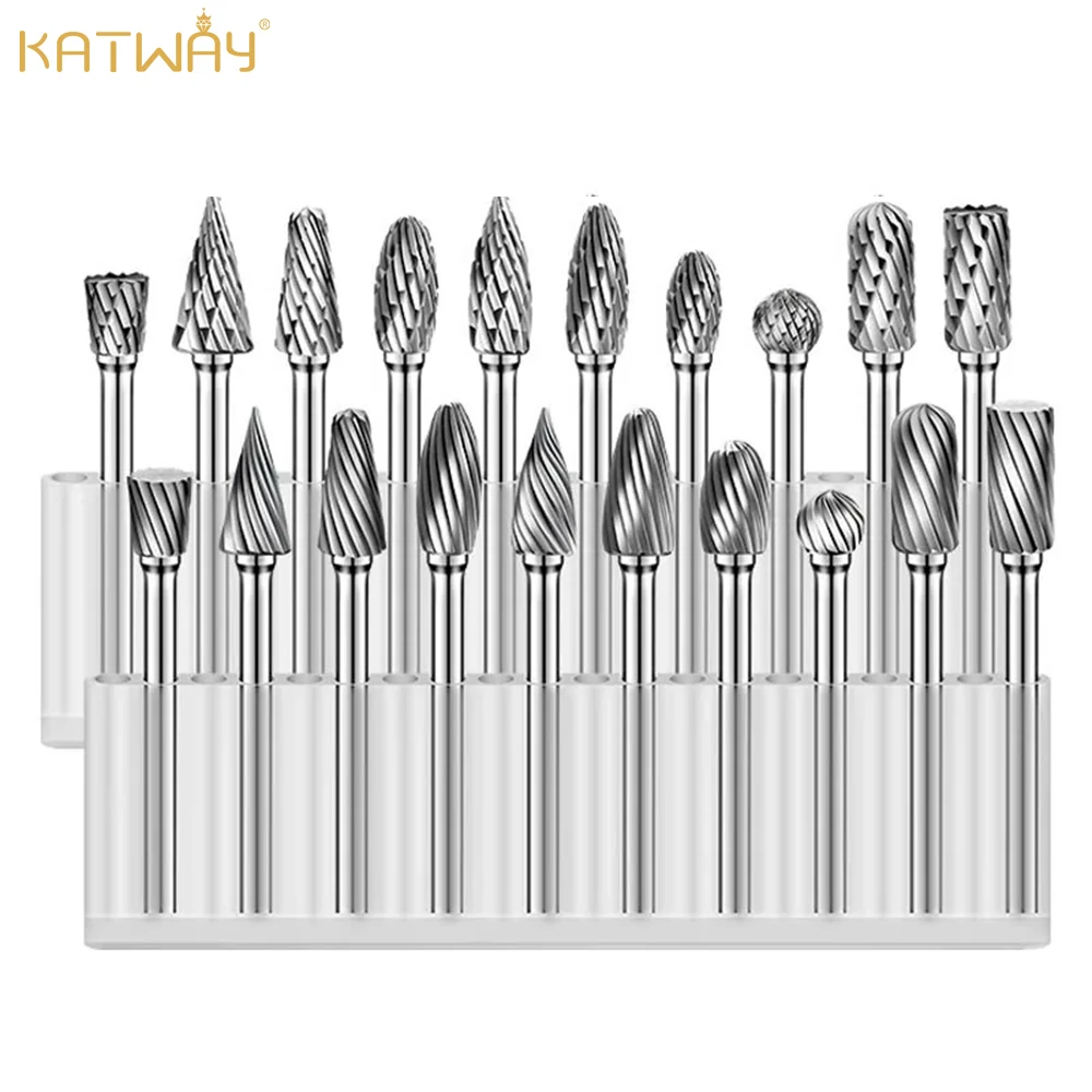 

KATWAY Woodworking Drilling Metal Carving Engraving Polishing, Tungsten Steel Rotary Carbide Burr Set 1/4" Head Length HH-AA55