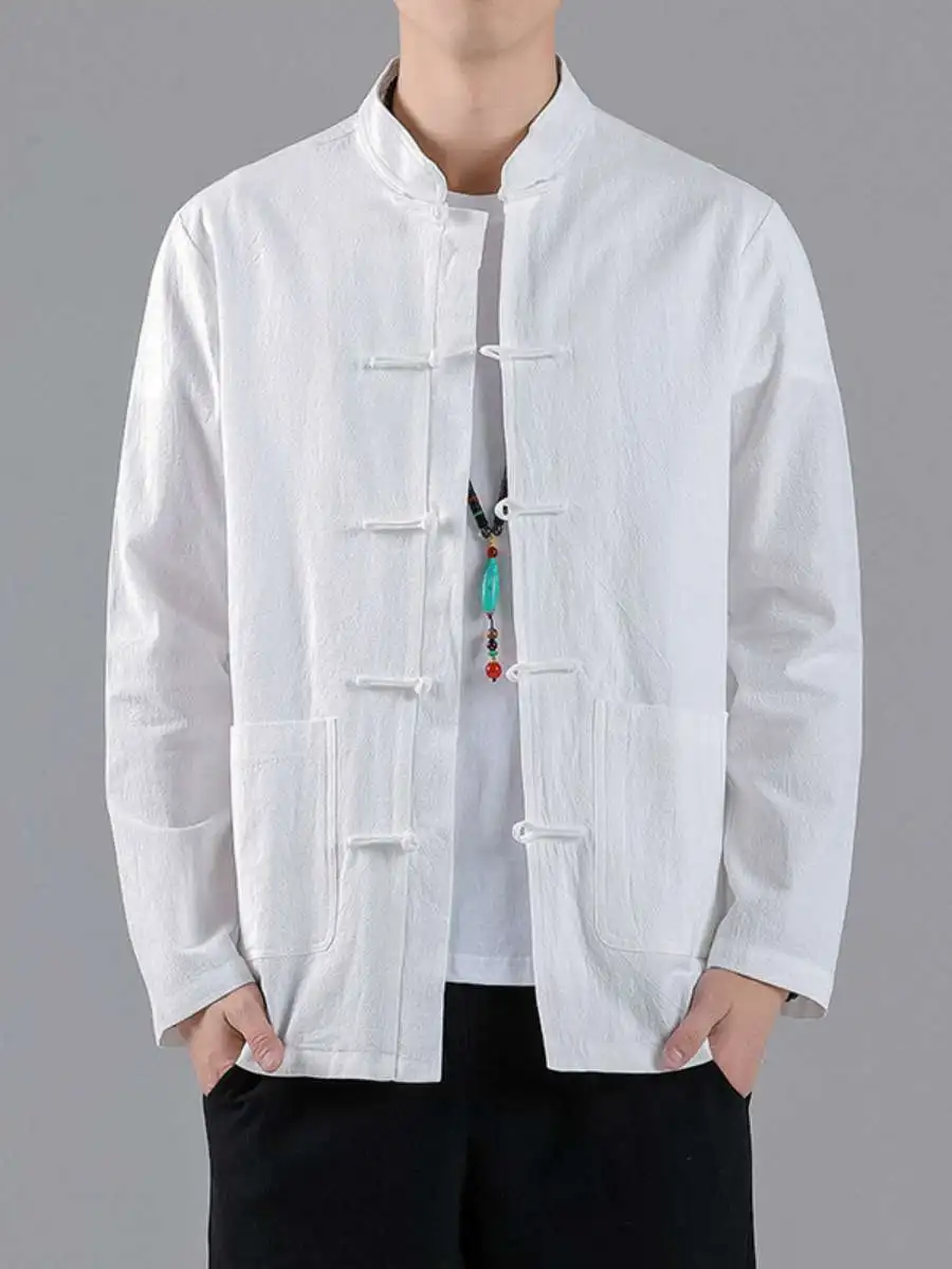 

Весенне-осенняя рубашка-жакет в стиле Тан с длинным рукавом, воротником-стойкой, в китайском стиле, ретро, из хлопка и льна, новая коллекция.