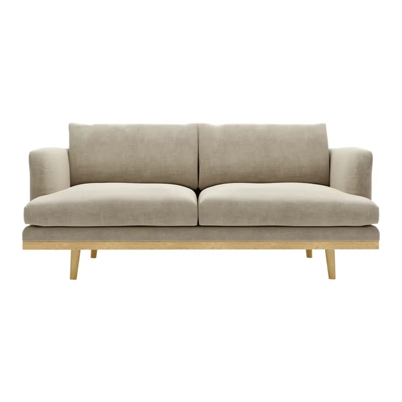 #￥Custom Japanese Home Living Room Beige Deep Seat Microfiber Fabric Upholstery Small 2 Seat Loveseat Wood Base Sofa Couch Chair
