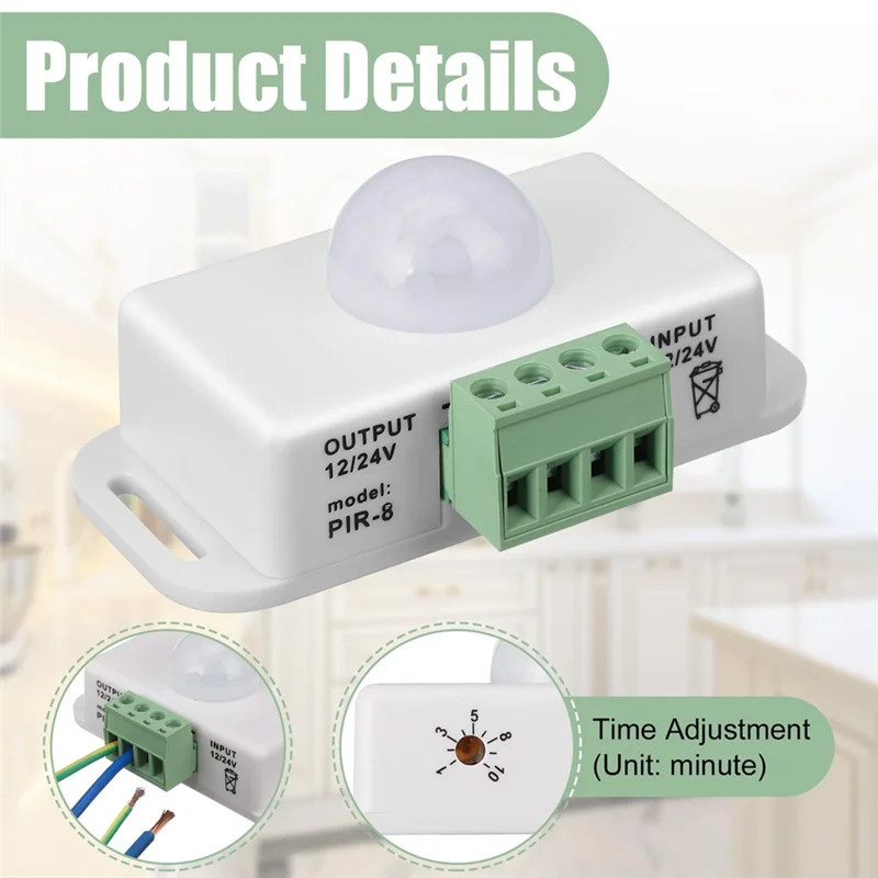 AA87 6 Pack 12V 24V PIR Sensor LED Motion Sensor Motion Detector Light Switch Body Infrared Sensing Motion Timing Function