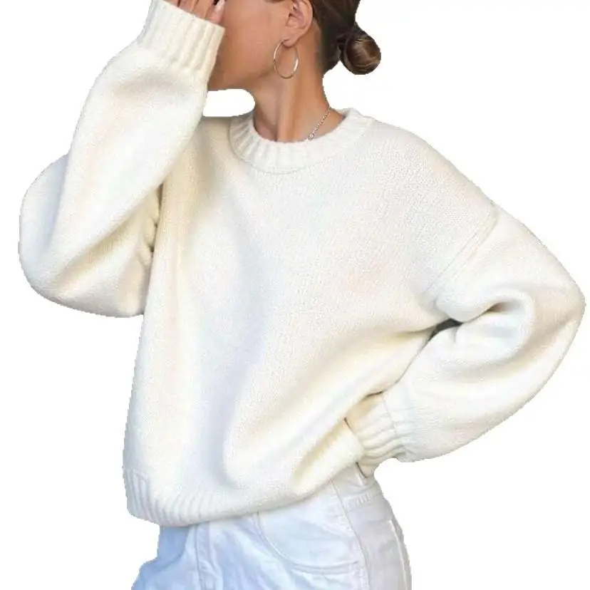 Thiened Pure Color Strickpullover Long Sve Round Ne Pullover Damen Street Sle Herbst Winter Lazy Faion Top