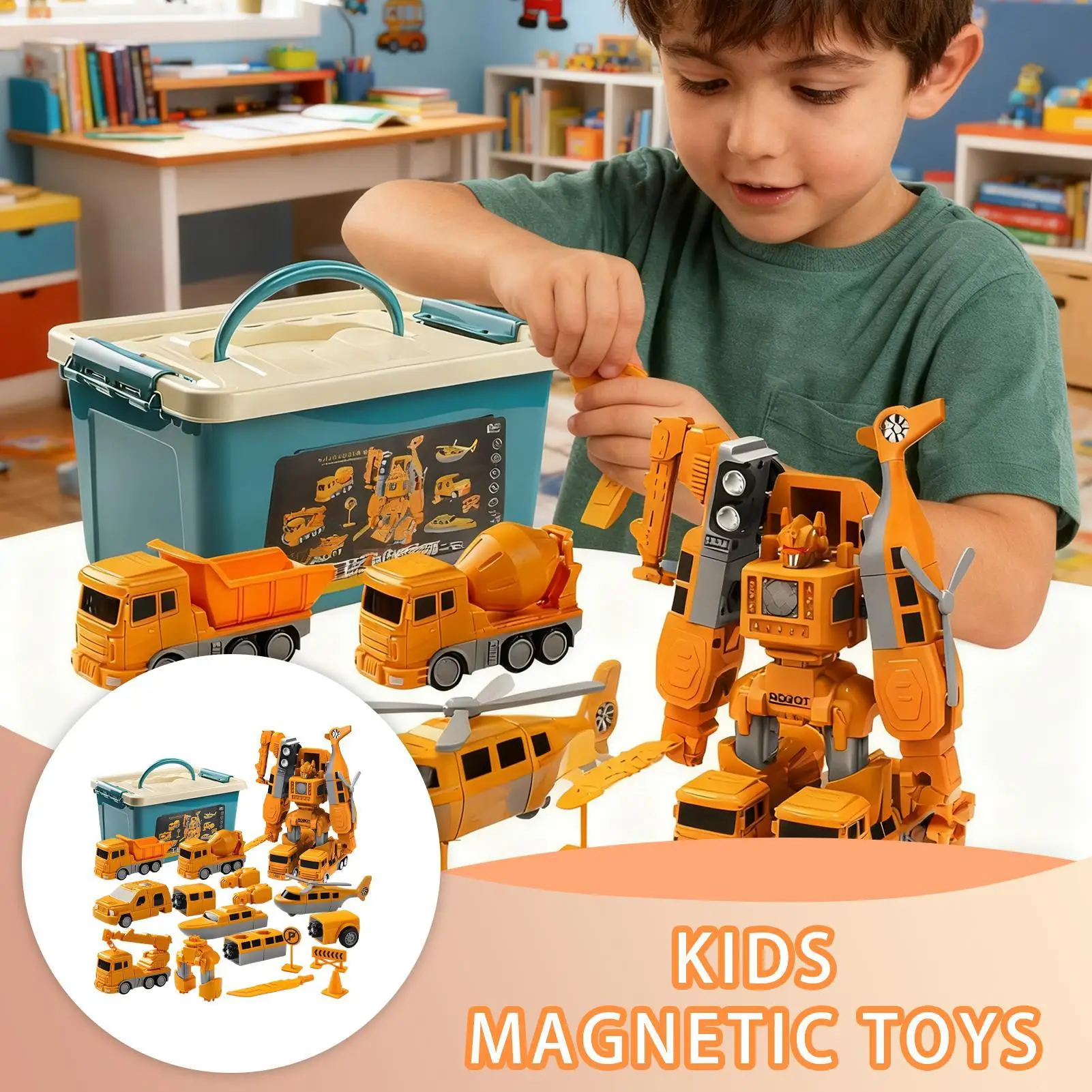 Carro de engenharia para meninos robô blocos de construção transformação magnética carro de engenharia montado brinquedo para alunos crianças vivendo