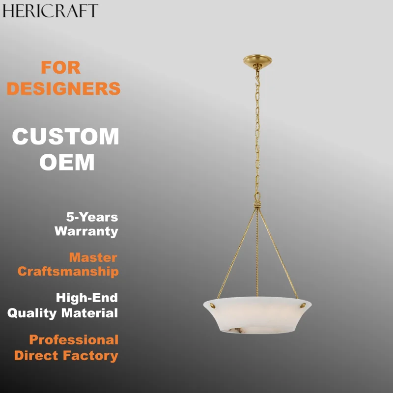 Latest Models Brass Chain Chandelier/Pendant Light Bowl-Shaped Alabaster Fixture For Dining Living Kitchen 110V