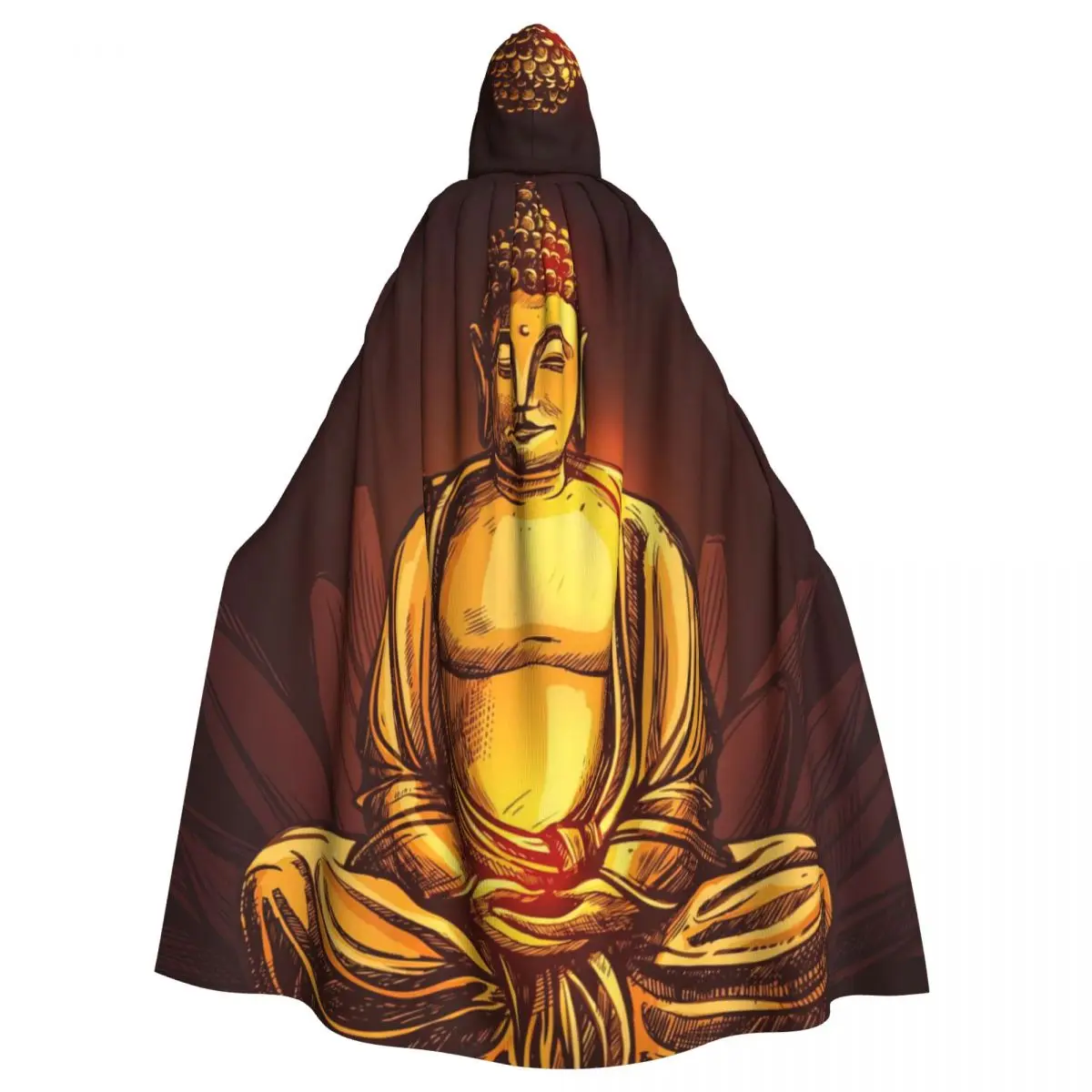 Buddha On Lotus Flower Hooded Cloak Halloween Party Cosplay Woman Men Adult Long Witchcraft Robe Hood