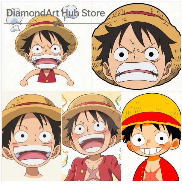 One Piece Anime 5 Cute Chibi Luffy Angry Happy Expressions 5D Diamond Painting DIY Handmade Home Wall Decor Gift