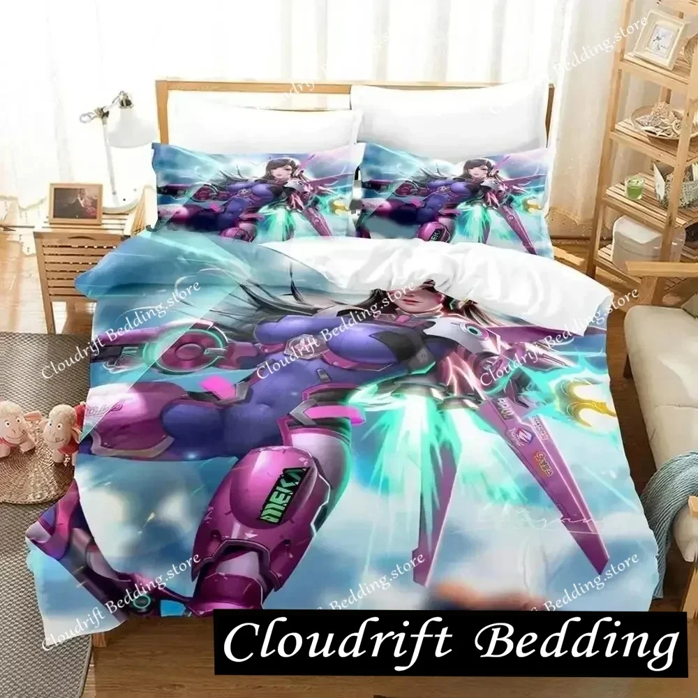 New Anime D.va Overwatch Bedding Set,Duvet Cover Comforter Bed Set Quilt Cover Pillowcase,King Queen Twin Size Boys Girls Adults