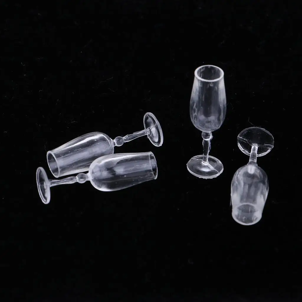 Pack of 4 Pieces Miniature Glass Cup Goblet Tableware for Dollhouse Kitchen Decor Accessory