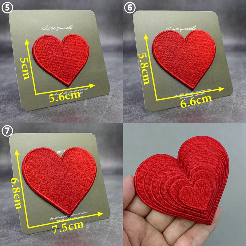 1 Piece Red Heart Patch Embroidery Sticker Iron on Patches for Clothing Accessories Embroidery DIY Clothing Applique