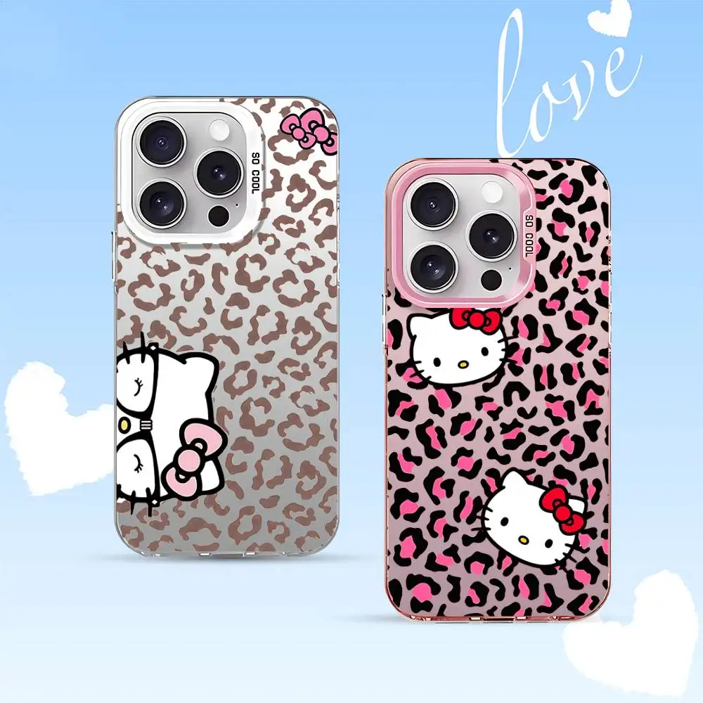 Coque de téléphone Léopard Hello Kitty pour iPhone 17 16 15 11 12 13 14 Pro Max 16 Plus 12 Mini 7 8 XR XS 15Pro MAX