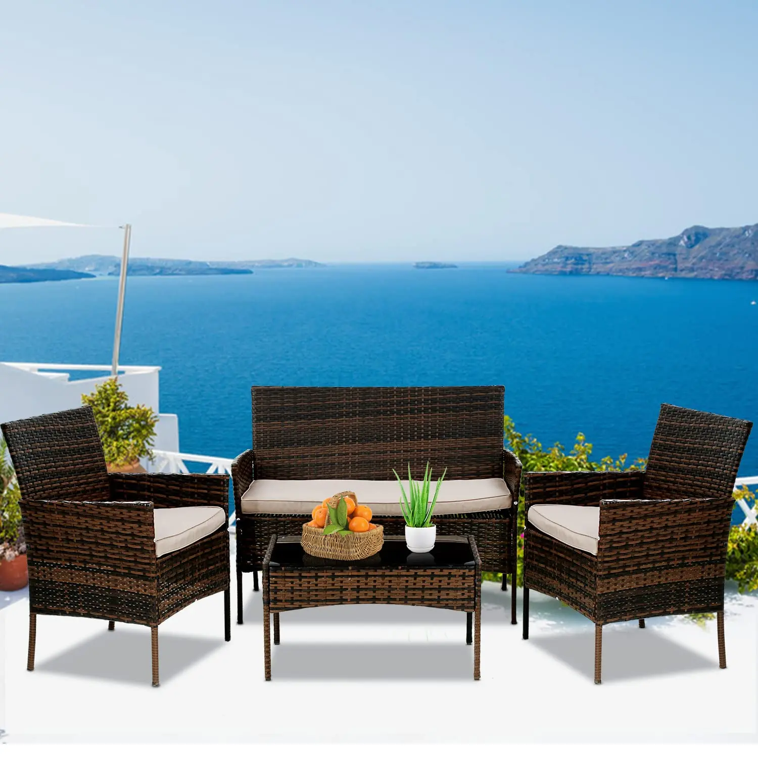 Wicker Wicker Patio Sofa Set 4 Pieces Rattan Outdoor Seating with Table & Cushion for Balcony Backyard Porch, Customized - Aliexpress Deal