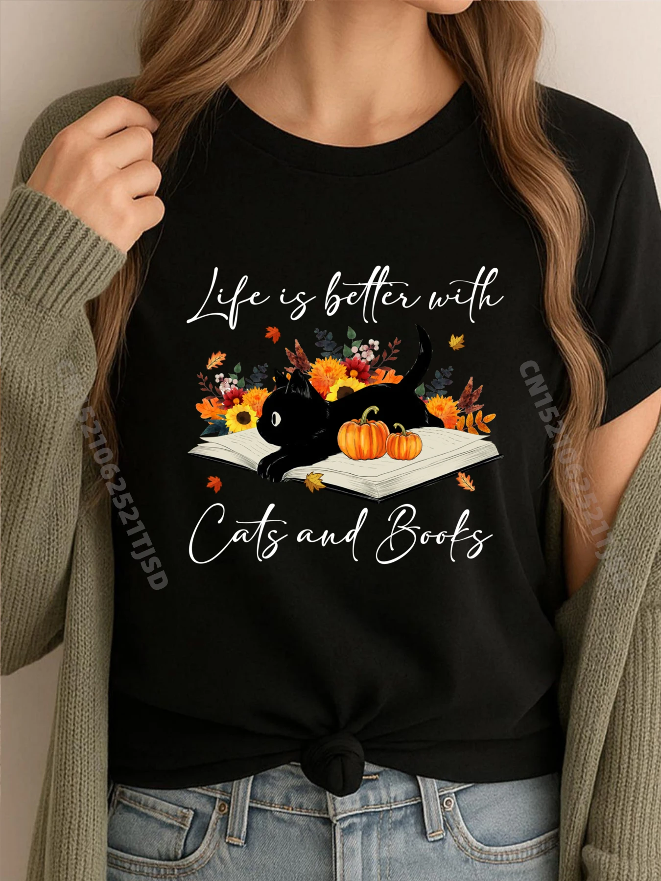 

Кошачья книга, тыква, падающая жизнь лучше с кошками и книгами, футболки для женщин, удобная футболка с рисунком