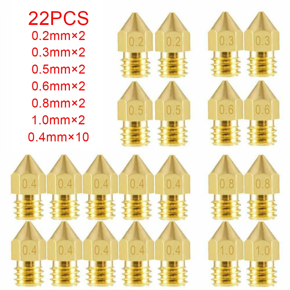 22Pcs MK8 Nozzle Head For 3D Printer Extruder For Creality CR-10 3 1.75mm For Tevo Tarantula For Anet A8 For 3