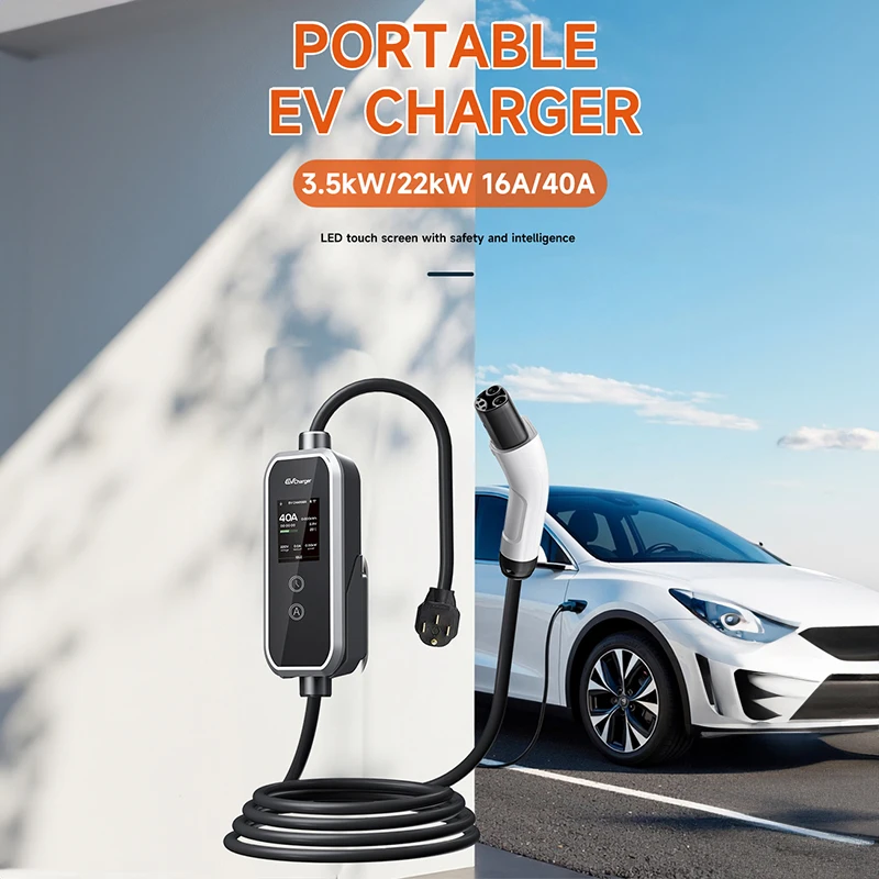 Portable Electric Vehicle Charger 3.5KW 16A Single Phase Gray Charging Box Fast Charging EV Box
