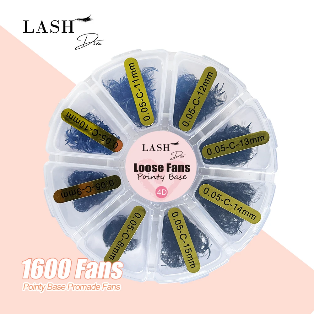 1600 fans 4d /20d Premade Russian Volume Fan Mixed Length 8-15mm Sharp Pointy Stem Premade Lashes Extension Thin Root eyelashes